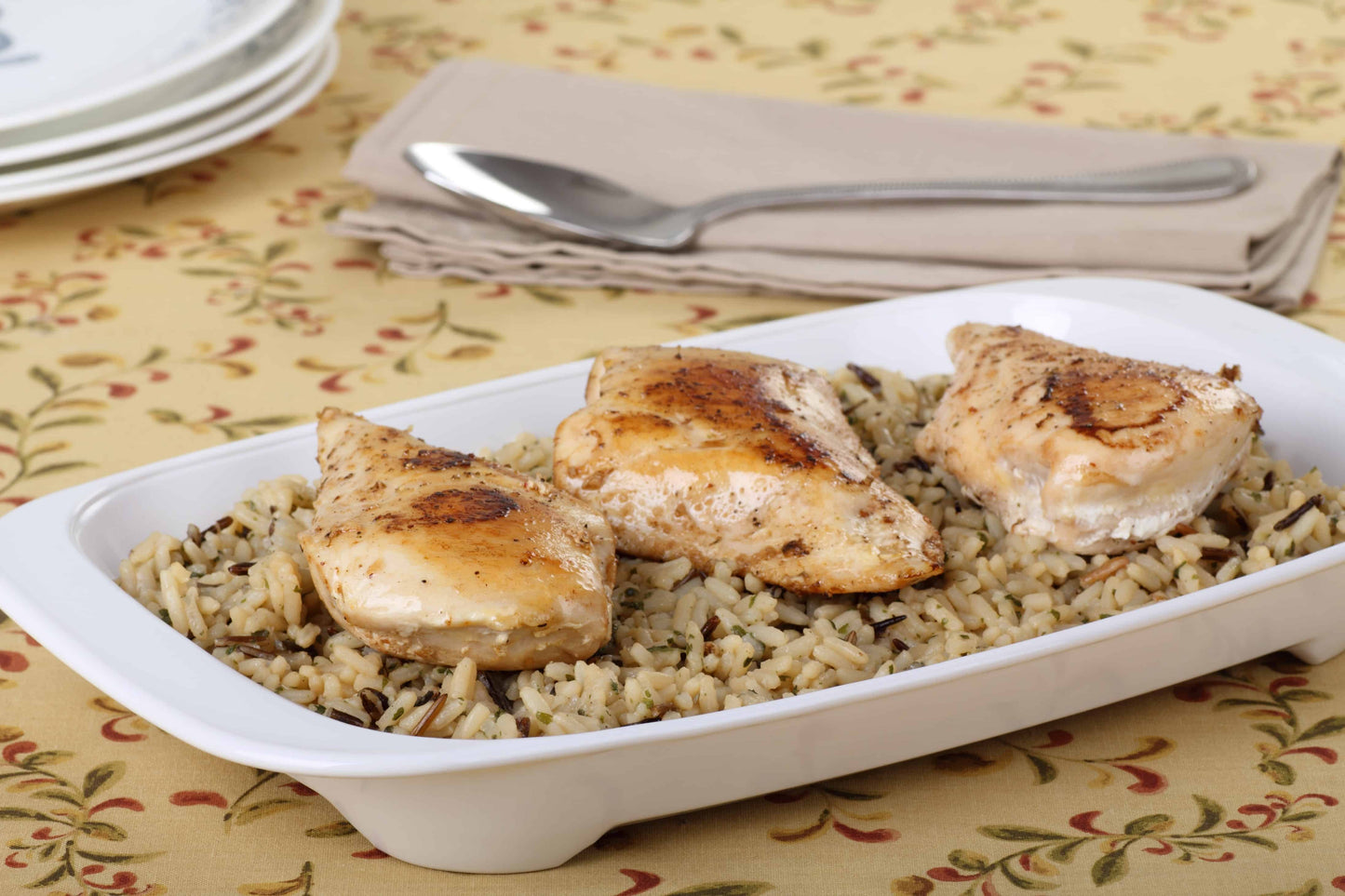 Chicken, rice in mushroom gravy